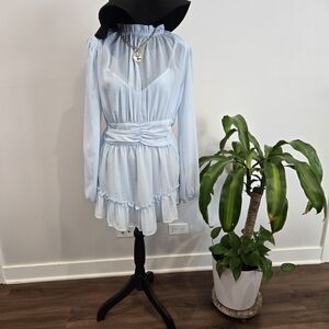 privy Pale Blue Long-Sleeve Ruffle Mini Dress